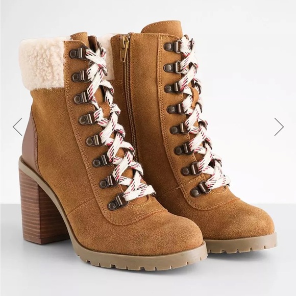 Crevo LEATHER suede fleece lace up combat boots bootie - Picture 3 of 5